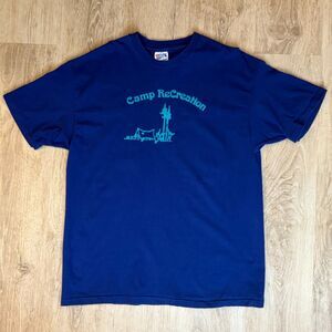 Hanes Camp Recreation Graphic T-Shirt Navy Blue XL Vintage Single StitchTee